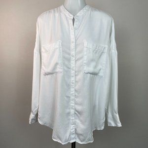 Lou & Grey LOFT Top Small White Relaxed Fit Pocket Shirt Button-Front Women's